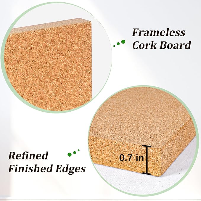 DOLLAR BOSS Magnetic Cork Board, 2 Pcs 16" x 12" Small Cork Bulletin Board 0.7" Thick Frameless Corkboards for Walls Pin Notice Board with 8 Magnets 10 Pushpins for Home Office Kitchen School Decor