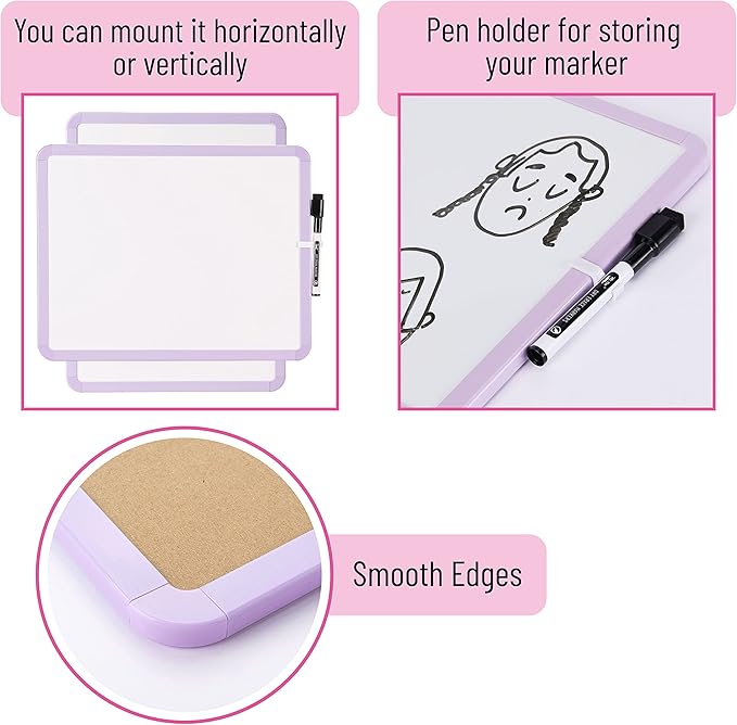 Mr. Pen- Dry Erase Board, 14” x 11” with a Black Dry Erase Marker, Purple Frame, Small White Board Dry Erase, Dry Erase Board Small Dry Erase Board, Small Whiteboard