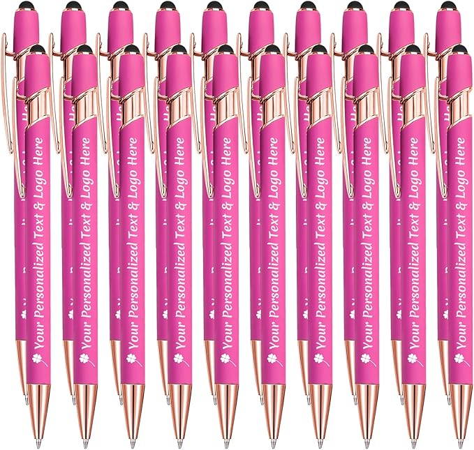 STREADVE Personalized Custom Pens 20 Engraved Writing Pen with Name Logo, Customized Promotional Items Stylus Pen Gifts for Women Realtor Quinceañera Wedding Business, Pink