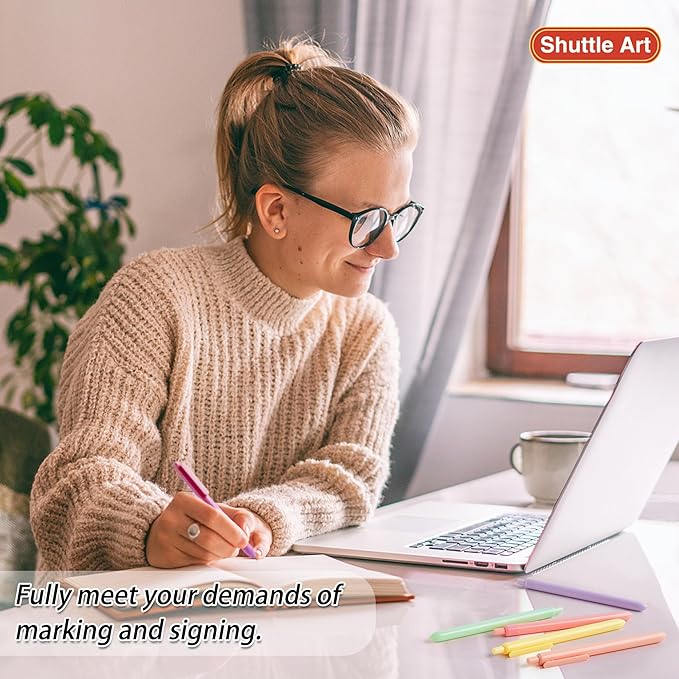 Shuttle Art Ballpoint Pens, 10 Pack Pastel Retractable Colored Ink Ball Point Pens, Cute Pens 1.0mm Medium Point Quick Drying for Writing Journaling Taking Notes School Office Home