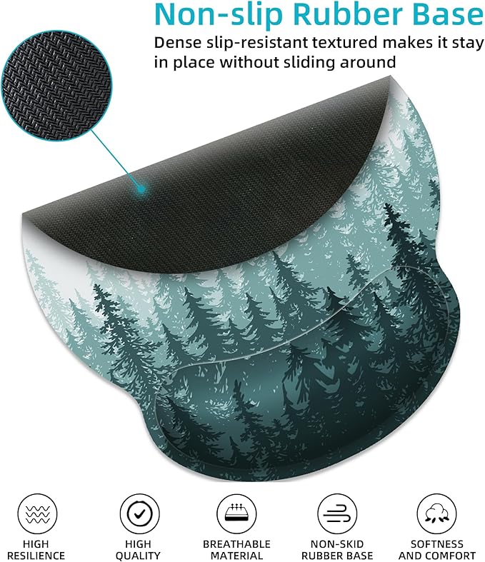 Ergonomic Mouse Pad with Wrist Support,Green Forest Mouse Pad with Wrist Rest,Relieve Wrist Pain Mousepad Non-Slip Rubber Base,Mouse Pads for Desk,Computers,Laptop,Office,Gaming,Home,Accessories