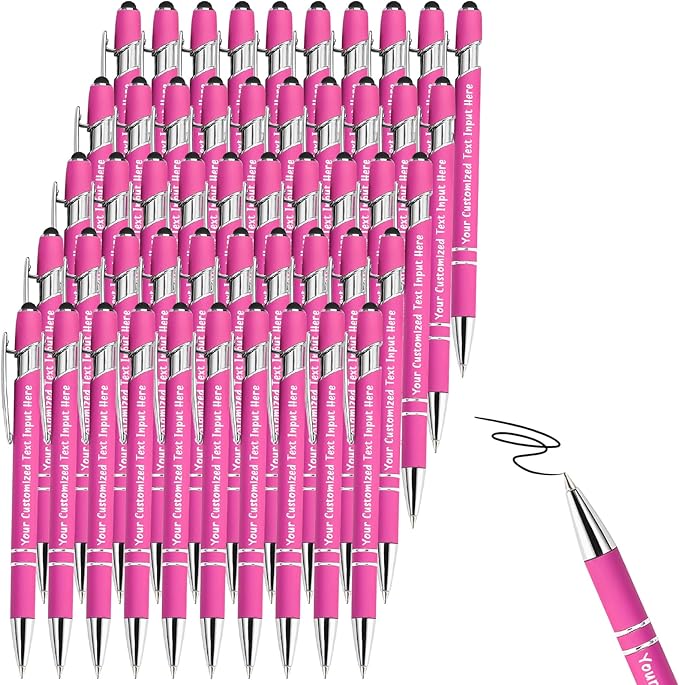 Up to 100 Pcs Personalized Ballpoint Pen Custom Pens Free Engraved Bulk with Name Logo Soft Black Ink Stylus with Touch Metal Office Gift for Anniversaries Graduations Birthdays