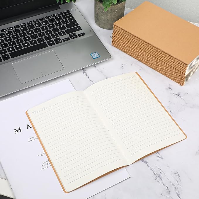 miikoul 48 Pack A5 Kraft Paper Notebook Lined Journal Bulk, 8.3 x 5.5 Inch, 60 Pages/30 Sheets, 80GSM, Travel Notebook Notepad for Adult, Students, Gift, School, Office Supplies