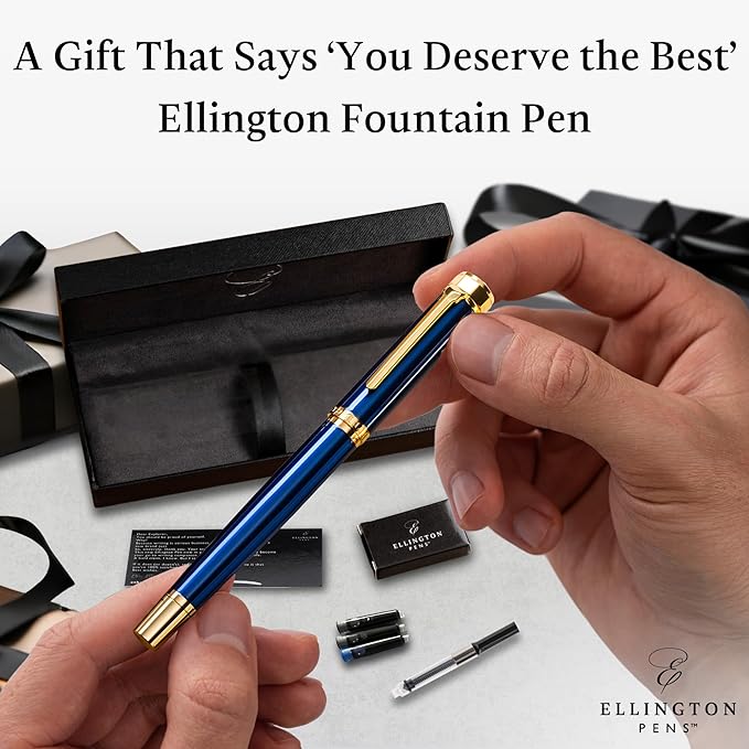 Luxury Fountain Pen Set- Fountain Pens for Writing - Smooth Fine Nib - Includes Refillable Ink Converter, 3 Ink Cartridges [Black & Blue], Gift Box - Elegant Calligraphy