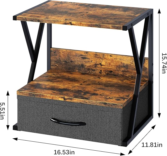 aboxoo Printer Stand For Desk With Storage Drawer, 2 Tier Desktop Or Under Desk Shelf, Multi-Purpose Desk Organizer For Home Office, fit Fax Machine/3D Printer/Scanner, Rustic Brown