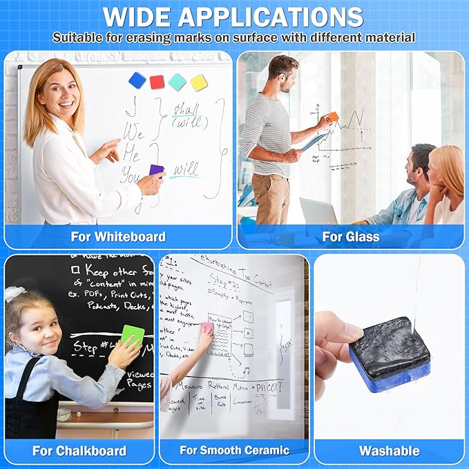 EAONE 48 Pack Dry Erase Eraser, Magnetic Whiteboard Cleaner Mini Chalkboard Cleansers for Classroom, School, Office, Home (8 Colors Assorted, 1.97 x 1.97 Inch)