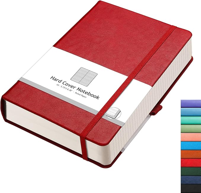 AHGXG Lined Journal Notebook - 320 Numbered Pages A5 College Ruled Notebook Thick Journal for Writing, 100gsm Lined Paper, Leather Hardcover, for Women Men Work Office School, 5.75'' X 8.38''-Red