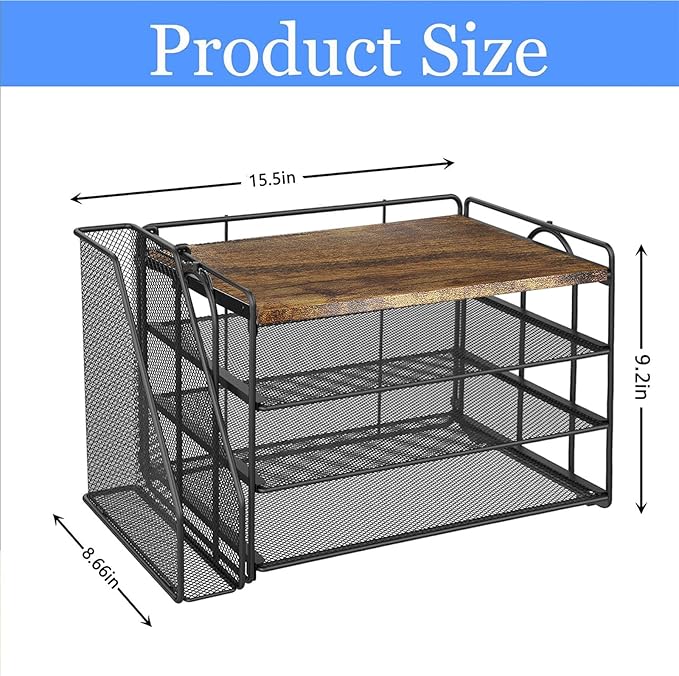 gianotter Wood Paper Organizer With Magazine Holder, Desk Organizers and Accessories, Desk Accessories & Workspace Organizers, File Organizer for Office Supplies Storag (Wood)