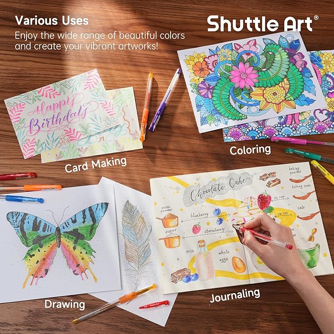 Shuttle Art Gel Pens, 120 Pack Gel Pen Set Packed in Sturdy Box, 60 Unique Colors with 60 Refills for Adults Coloring Books Drawing Doodling Crafts Scrapbooking Journaling