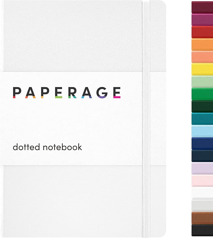 PAPERAGE Dotted Journal Notebook, (White), 160 Pages, Medium 5.6 in x 8 in - 100 GSM Thick Paper – Hardcover Journaling Notebook for Work, School & Bullet Journaling