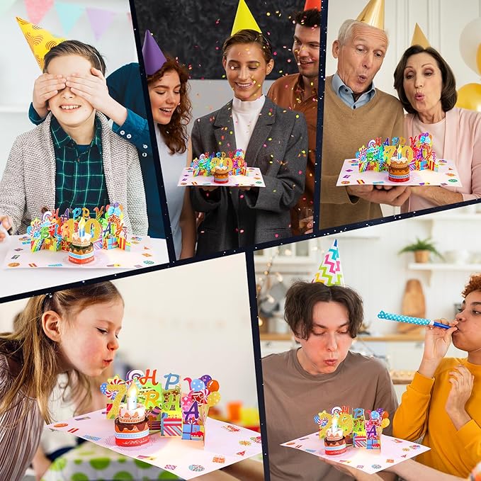 Gumry 1ST Musical Birthday PopUp Card, Blowable Colorful Light Candle 3D Cards with Song, Applause Cheers Sound, Greeting Cards Birthday Gifts Decorations for Daughter Son Turning 1 Years Old