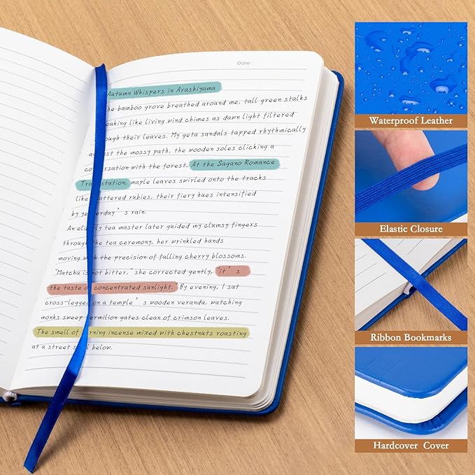 deli A5 Lined Journal Notebook, 160 Pages Hardcover Writing Notebook, 5.5"x8.2" College Ruled Notebook for Office, School, Work Notes (Blue)