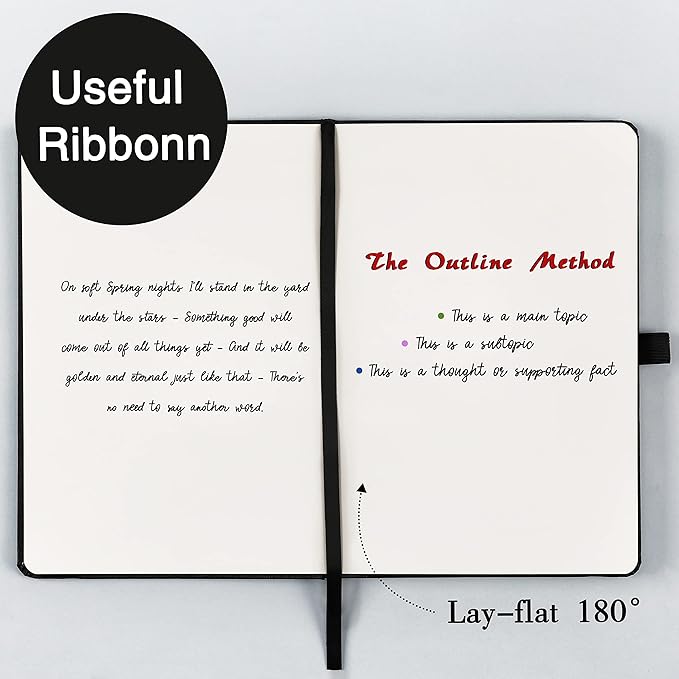Blank Journal/Notebook - Classic Notebook/Journal with Ribbon Divider, Hardcover with Thick Paper, 5.7" x 8.4", Banded + Pen Holder +Inner Pocket - Black