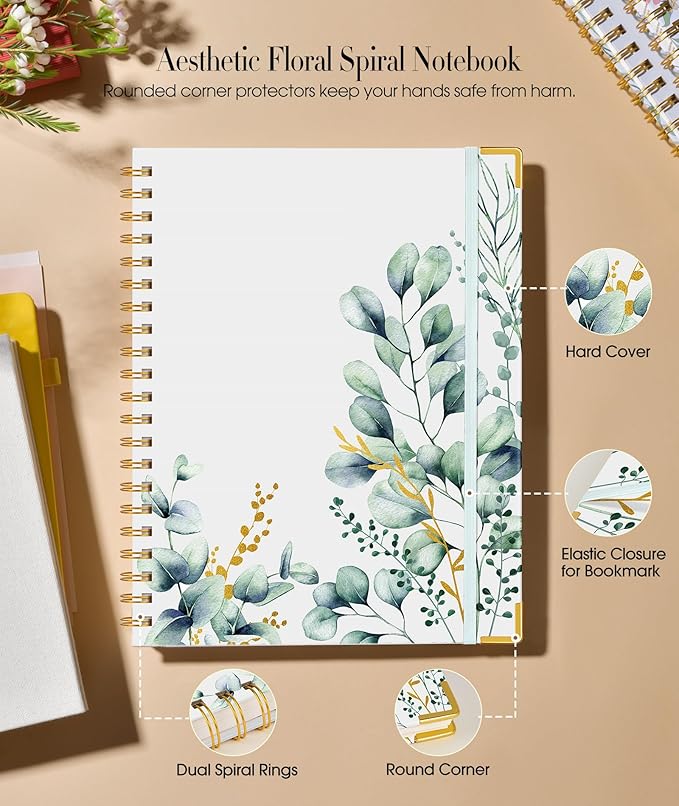 Aesthetic Spiral Notebook Journal for Women, 160 Pages Lined Notebooks 5.75” x 8.38”, A5 Hardcover Spiral Journals with 100 GSM Thick Paper, Cute College Ruled Notebook for Writing Work School