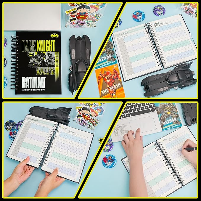 Super Hero Academic Planner, Weekly Monthly Daily Agenda, Custom Date Organizer for Time Management, Spiral Bound Notebook with Colorful Tabs,Datebooks for Student, Adult(Black Gold)