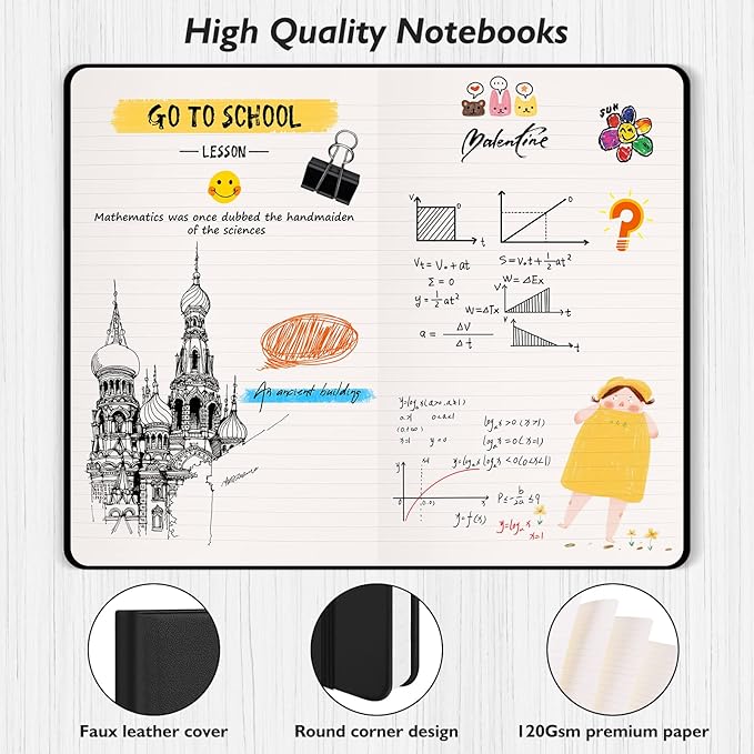 Huhuhero Lind Notebook Journals for Writing, 120Gsm Premium Thick Paper Hardcover Notebooks for Work, Business, Note Taking, Office School Supplies 5"×8.25" (10, Navy Blue)