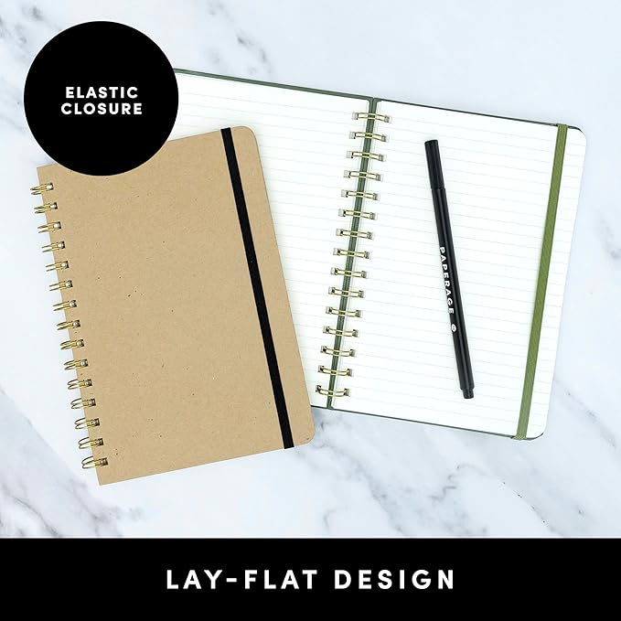 PAPERAGE Lined Spiral Journal Notebook, (Kraft), 160 Pages, Medium 5.5 inches x 8 inches - 100 GSM Thick Paper, Hardcover, Double-Wire Spiral Journal & Notebook