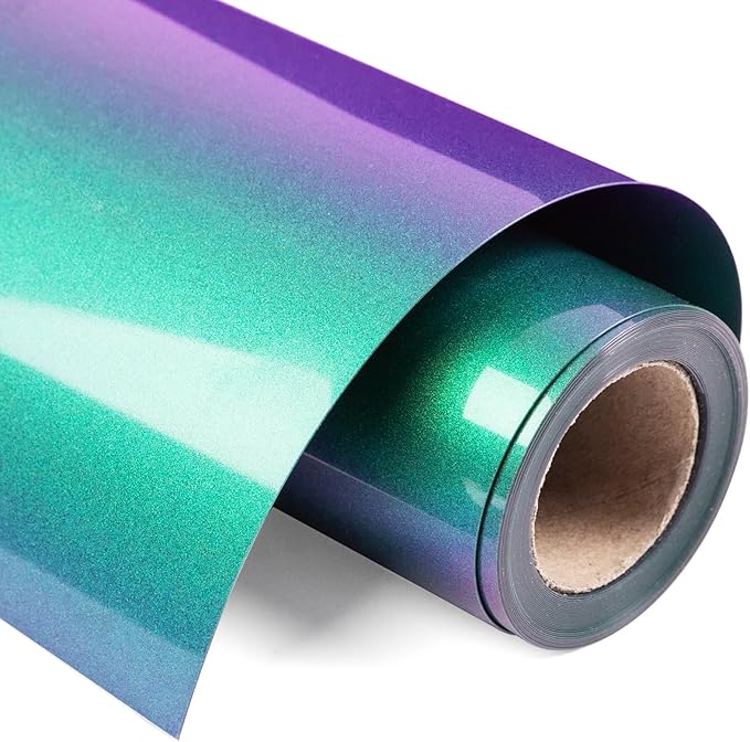 VINYL FROG Chameleon Heat Transfer Vinyl Roll HTV Vinyl - 12"x12ft Purple to Green Gradient Iron on Vinyl for T-Shirts, Heat Press Vinyl for DIY Craft Designs (Purple to Green)