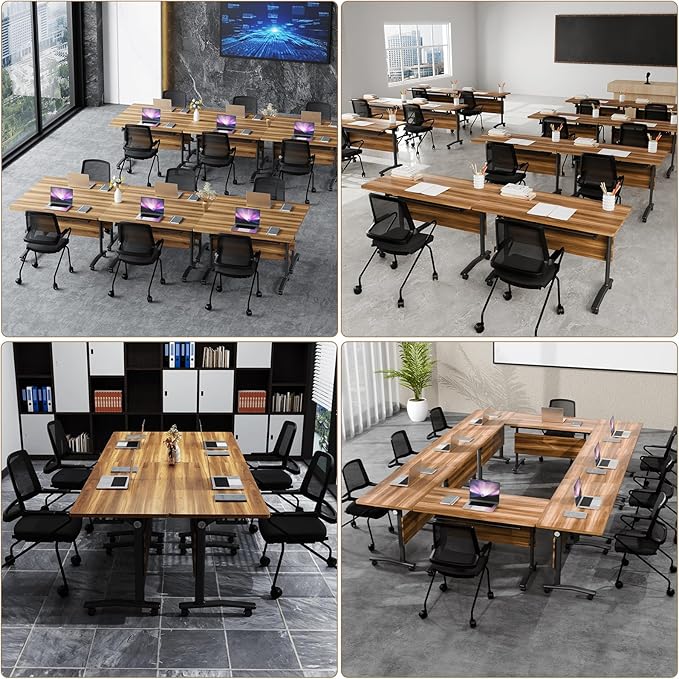 Conference Room Table with Flip-Top Design for Dynamic Meetings, Business Table Computer Desk with Heavy-Duty Frame,Foldable Seminar Meeting Tables for Home Office (2, C, 55.1IN)