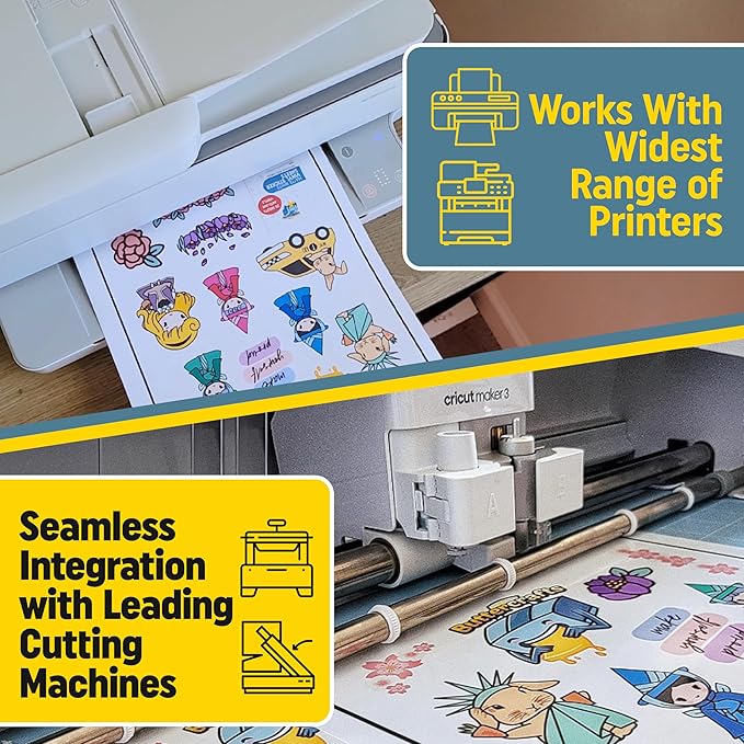 Clear Printable Vinyl for Inkjet Printer - For Epson - (Clear Sticker Paper | Waterproof | 50 Sheets) - Transparent Inkjet Printable Vinyl Sticker Paper Avoid Jams for Printers