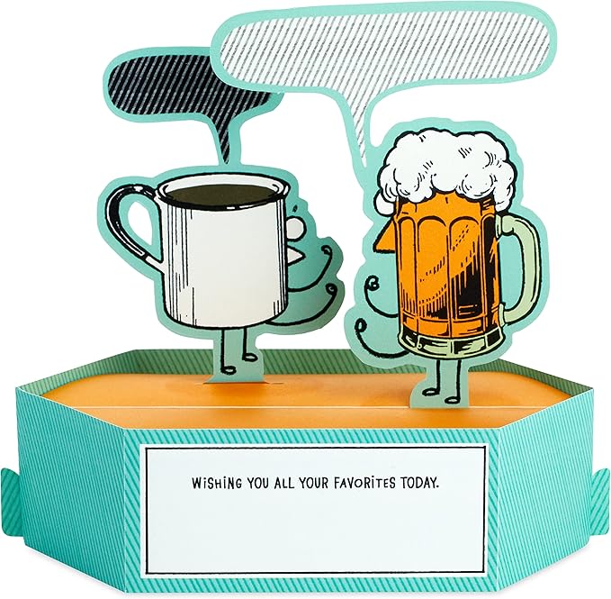 Hallmark Funny Pop Up Birthday Card for Him (Beer vs. Coffee) Paper Wonder Shoebox 3D Card