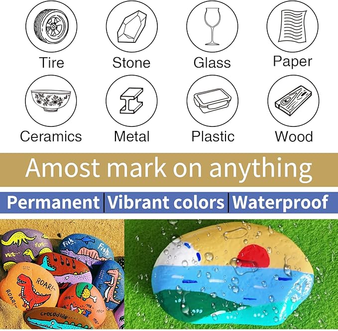Yellow Paint Pens Permanent Paint Markers - 24 Pack Oil Based Marking Pens, Medium Point, Quick Drying and Waterproof for Rock Painting Car Tyre Metal, Plastic, Canvas, Wood, Glass