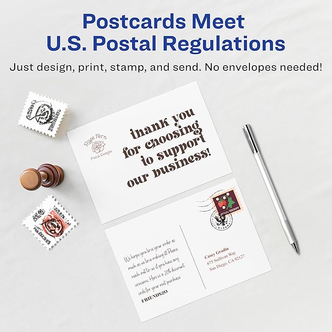 Avery Printable Postcards, 4.25" x 5.5", Textured White, 120 Blank Postcards for Inkjet and Laser Printers (3380)