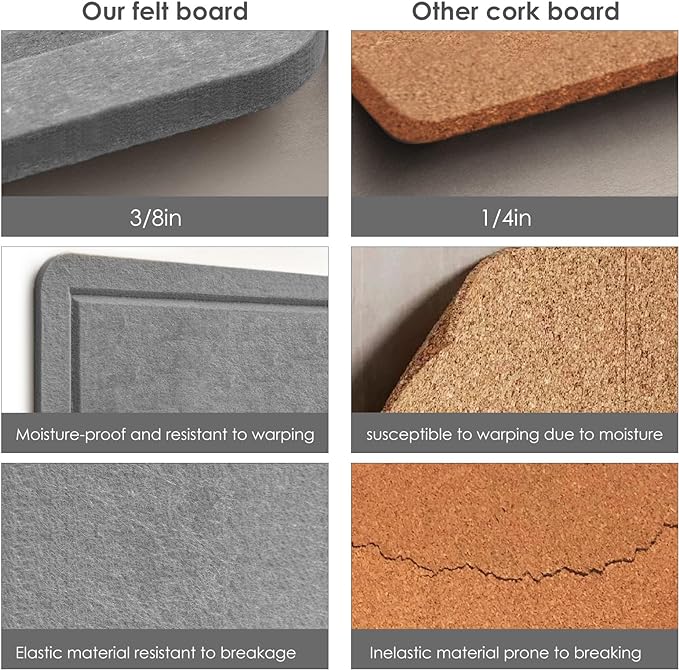 Bulletin Board, 24 x 18 inches Felt Board Decorative Pin Board, Cork Board Alternative for Wall, Foldable Photo Board Self-Adhesive Vision Board Mood Board with 20 Pushpins - Gray