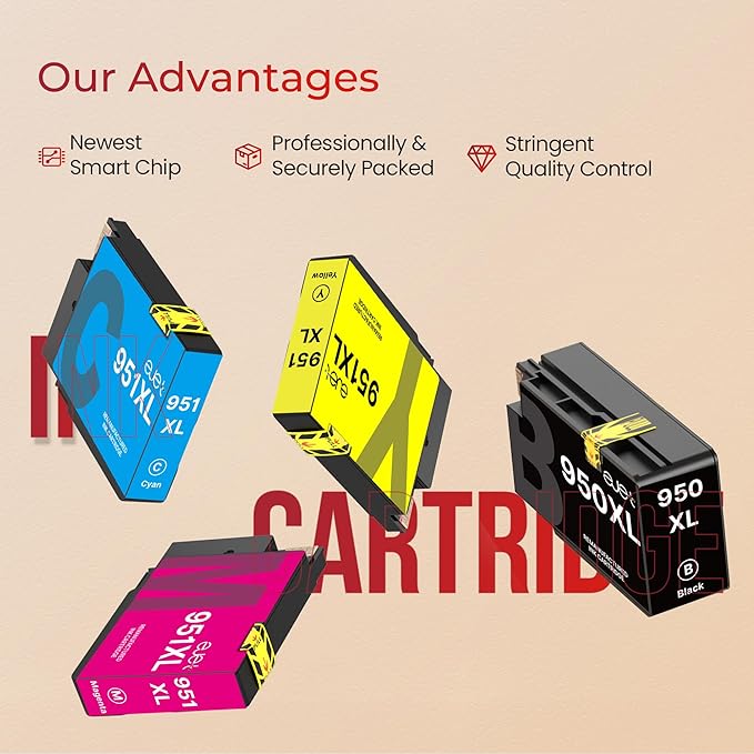 ejet 950XL and 951XL Ink Cartridges Combo Pack Compatible for HP 950 951 Ink Cartridges Combo Pack Use for OfficeJet Pro 8600 8610 8615 8620 8625 8100 8630 8660 276DW 251DW, Black Cyan Magenta Yellow