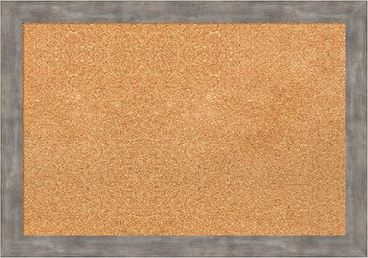Amanti Art Natural Cork Board for Wall, 19x27 Vision Board with Silver Wood Frame, Medium Corkboard Office Decor for Home Organization, Casual Corkboard Pinboard to display items for home organization