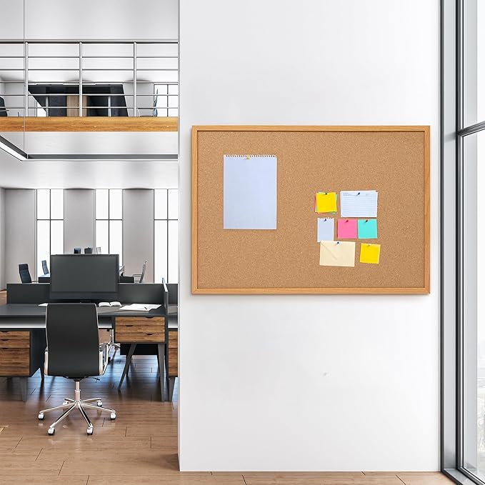 Board2by Cork Board Bulletin Board 30 x 42, Oak Framed 4x3 Corkboard, Office Board for Wall Decor, Large Wall Mounted Notice Pin Board with 15 Push Pins for School, Home & Office