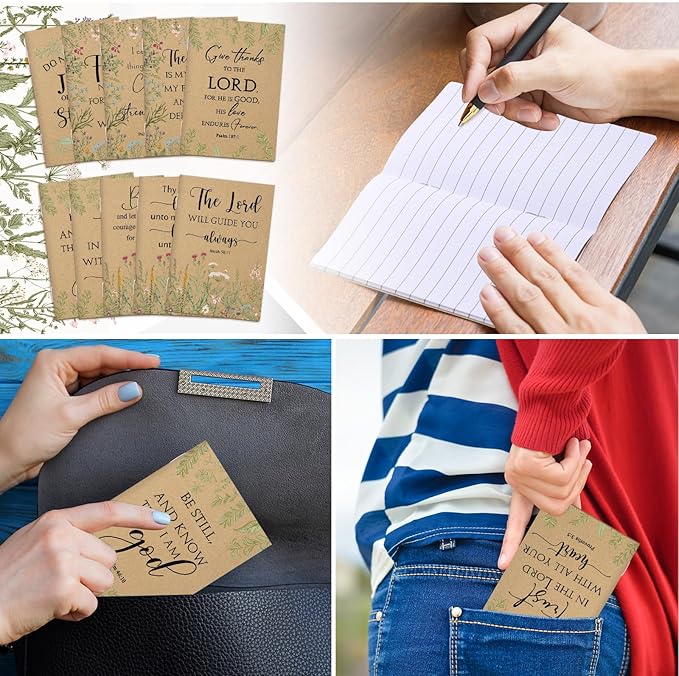 Ctosree 200 Pcs Bible Verse Prayer Journal Notebook Christian Note Pads Bulk mini Inspirational Notebook Religious Scripture Church Notepad for Women 3.15 x 5 Inches (Brown)