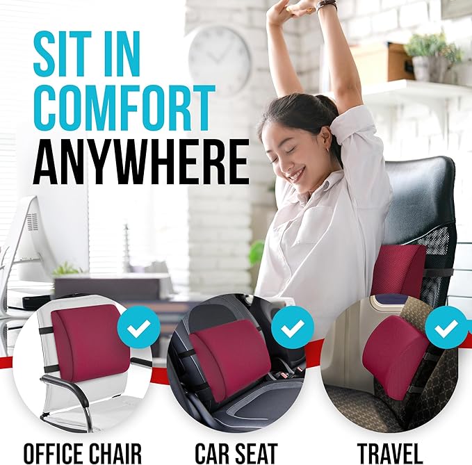 FORTEM Seat Cushion and Lumbar Support for Office Chair, Desk Chair Cushion, Memory Foam Office Chair Cushion, Non Slip Sitting and Back Pillow for Gaming, Car Seat Cushion, Chair Pad