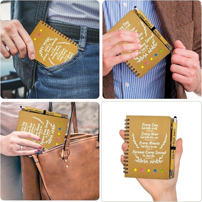 60 Pcs Bulk Christian Gifts Prayer Journal for Woman - 30 Set Religious Notepad with Christian Pen - Bible Notebook - Church Gifts for Mother's Day, Bible Study, and Family Devotions ( Brown )