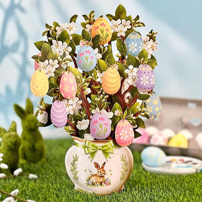 Freshcut Paper Pop Up Cards, Easter Egg Tree, 12 Inch Life Sized Paper House Plants 3D Popup Greeting Card, Easter Card, Thank You Cards, Blank Notecard & Envelope