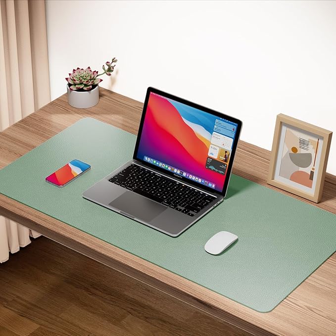 ‎Boutilon Leather Desk Pad 30" x14",Non-Slip Mouse Pad,Office Desk Mat,Waterprooft PU Leather Desk Blotter,Desk Pad Protector,Desk Writing Pad for Home Office Decor (M-Green)