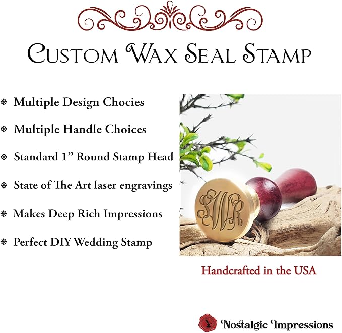 Custom Monogram Wax Seal Stamp with Intertwined Initials for Personalized Letters and Wedding Invitations-Multiple Design Options-USA Handcrafted