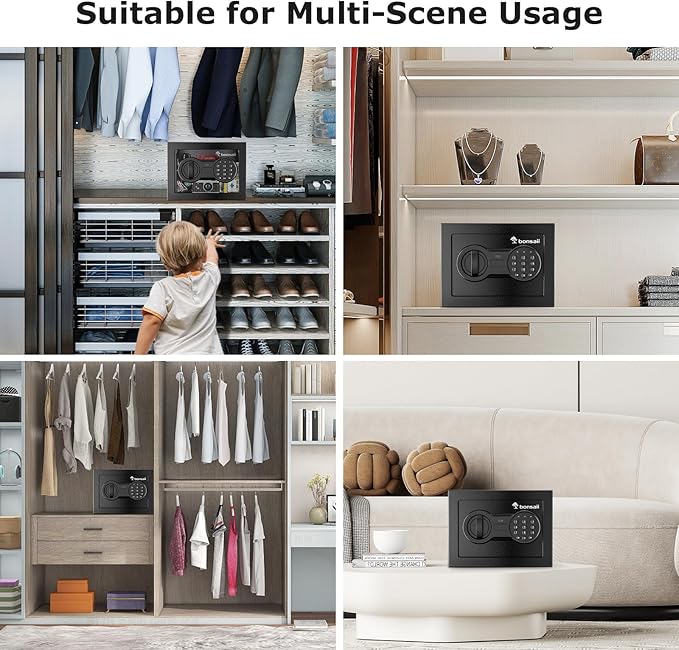 Bonsaii Safe Box with Electronic Keypad, Steel Security Lock Box with Key, 0.23 Cubic Feet, 9.06" W x 6.69" D x 6.69" H, Small Hidden Safe for Cash Jewelry