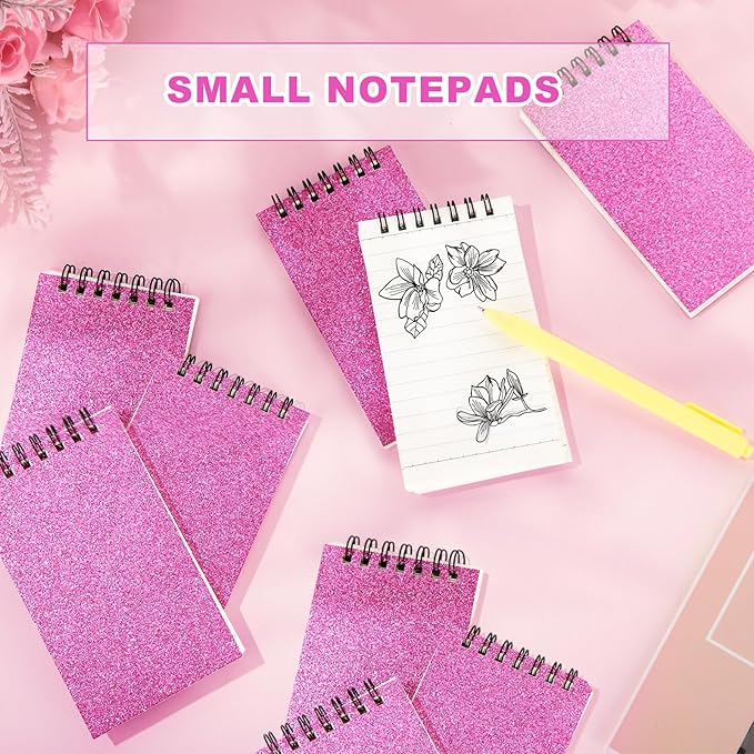 Tenceur 6 Pcs Pocket Notebook Bulk Small 3x5 Inch Spiral Notepads Mini Top Bound Notebook with Lined 120 Pages Ruled Memo Pads for Office College Nurse Essentials Back to School Gift (Glitter Pink)
