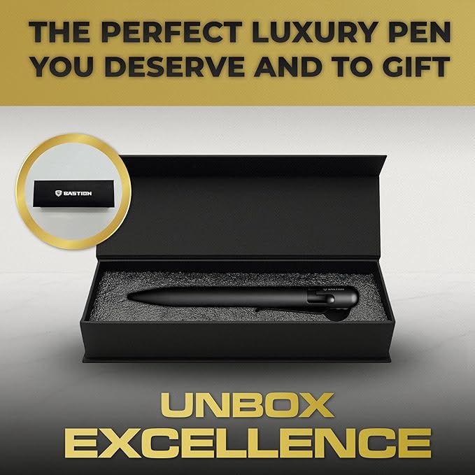 BASTION® Luxury Bolt Action Pen, Durable Professional Ballpoint Pen with Fine Tip, EDC Pen Ink Refillable Pen - Titanium Black