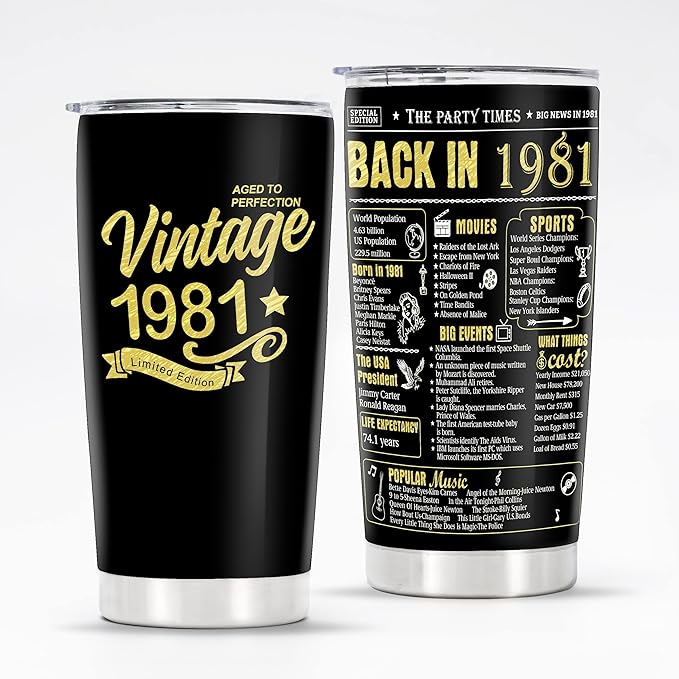 Happy 43th Birthday Tumblers Gifts for Men Women, Back in 1981 Stainless Steel Tumblers Gifts, 1981 43 Years Old Birthday Gift For Wife Husband Mom Dad