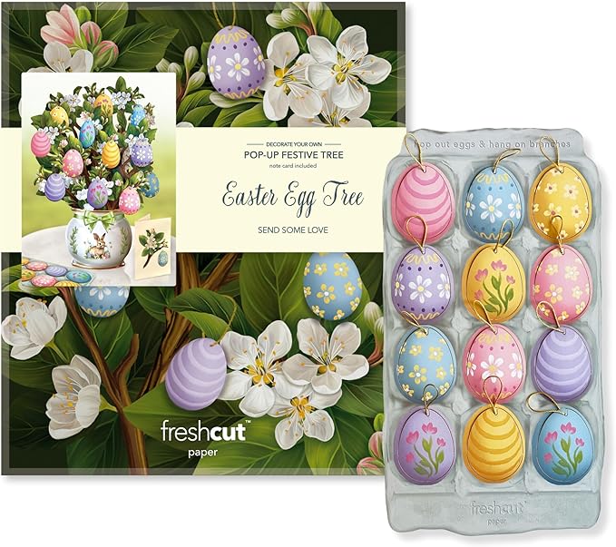 Freshcut Paper Pop Up Cards, Easter Egg Tree, 12 Inch Life Sized Paper House Plants 3D Popup Greeting Card, Easter Card, Thank You Cards, Blank Notecard & Envelope