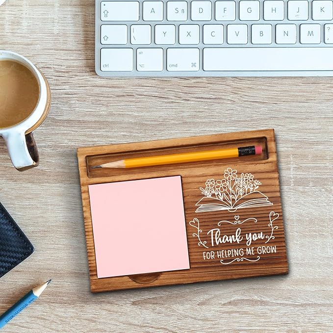 Thank You for Helping Me Grow Teacher Sticky Note Holder, Teacher Desk Supplies Set, Thank You Teacher Appreciation Gifts from Student Self-Stick Note Pad Holders GSH23