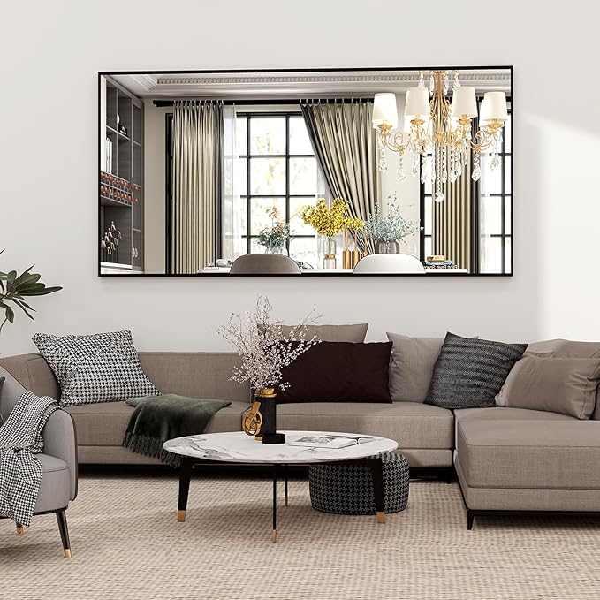 Full Length Mirror 64"x21" Black, Rectangle Wall-Mounted or Standing Full Body Mirror for Bedroom, Living Room, Dressing Floor Mirror