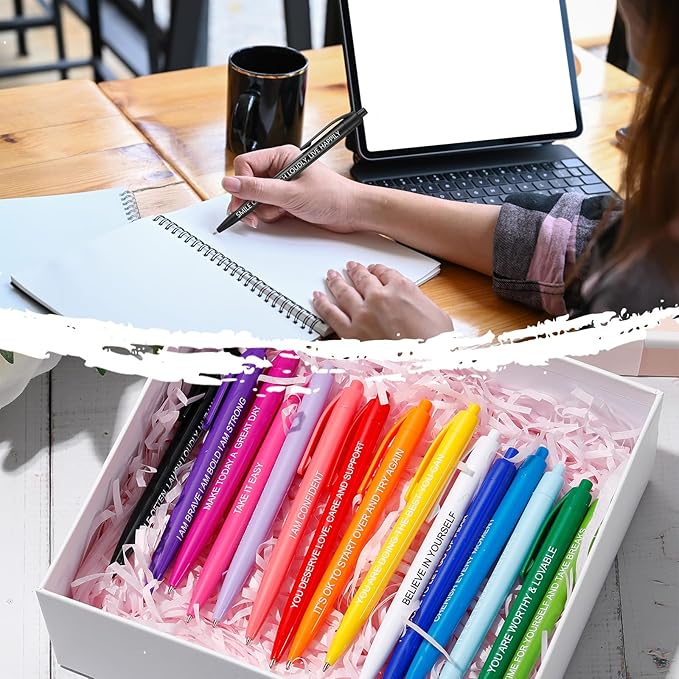 90 Pcs Ballpoint Pen Quotes Black Gel Ink Pens Bulk for Coworkers Retractable Rolling Ballpoint Pens for Party Favors Back to School Gift Supplie (Mental Health Style)