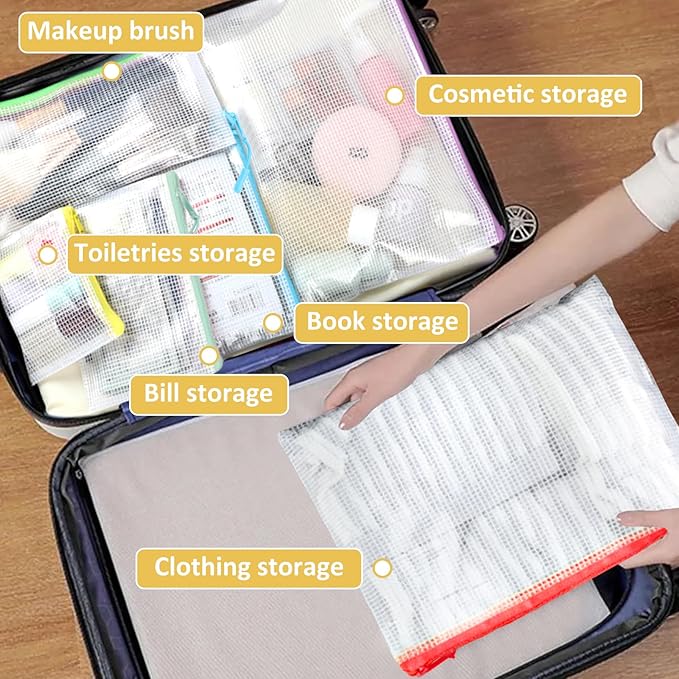 32pcs Mesh Zipper Pouch Bags, Lego Organizers and Storage,12 Colors for Puzzles Board Game Storage, 8 Sizes for Reusable Plastic Zip Organizer for Travel Office Supplies, Puzzles, Board Game Storage