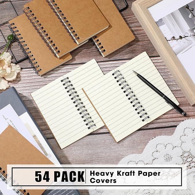 Jutom Small Spiral Notepad Bulk Journal Notebook Memo Pads 5 x 3'' Pocket Memo Pads Ruled Notebook Sketchbook Kraft Cover Notebooks, 120 Pages for Note Taking Business Office School(Kraft Color, 54