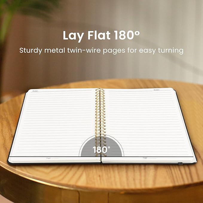 Taja Lined Spiral Journal Notebook for Work, 6 Pack, 140 Pages, College Ruled Hardcover Notebook Journal for Women, 6 Pcs, Journals for Writing, A5(6"x8") - Black