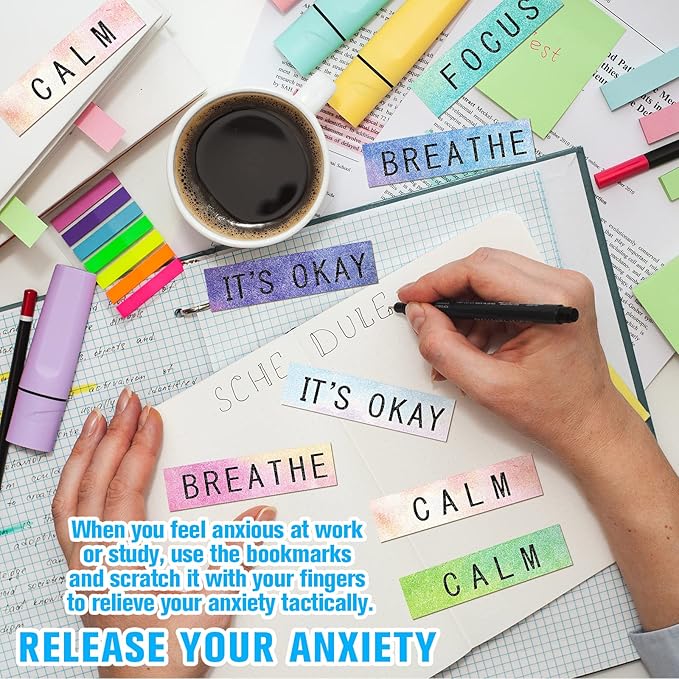 80 Pcs Anxiety Sensory Stickers with Inspirational Quotes Calm Textured Strips Relief Mental Health Stickers School Office Adhesive Sensory Tape Anti Stress Toys for Adults Teens (Bright)