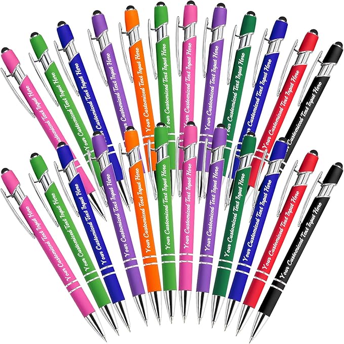 Personalized Ballpoint Pen 24pcs, Custom Pens Free Engraved Bulk with Name Logo, Soft Black Ink Stylus with Touch Metal Office, Gift for Anniversaries, Graduations, Birthdays